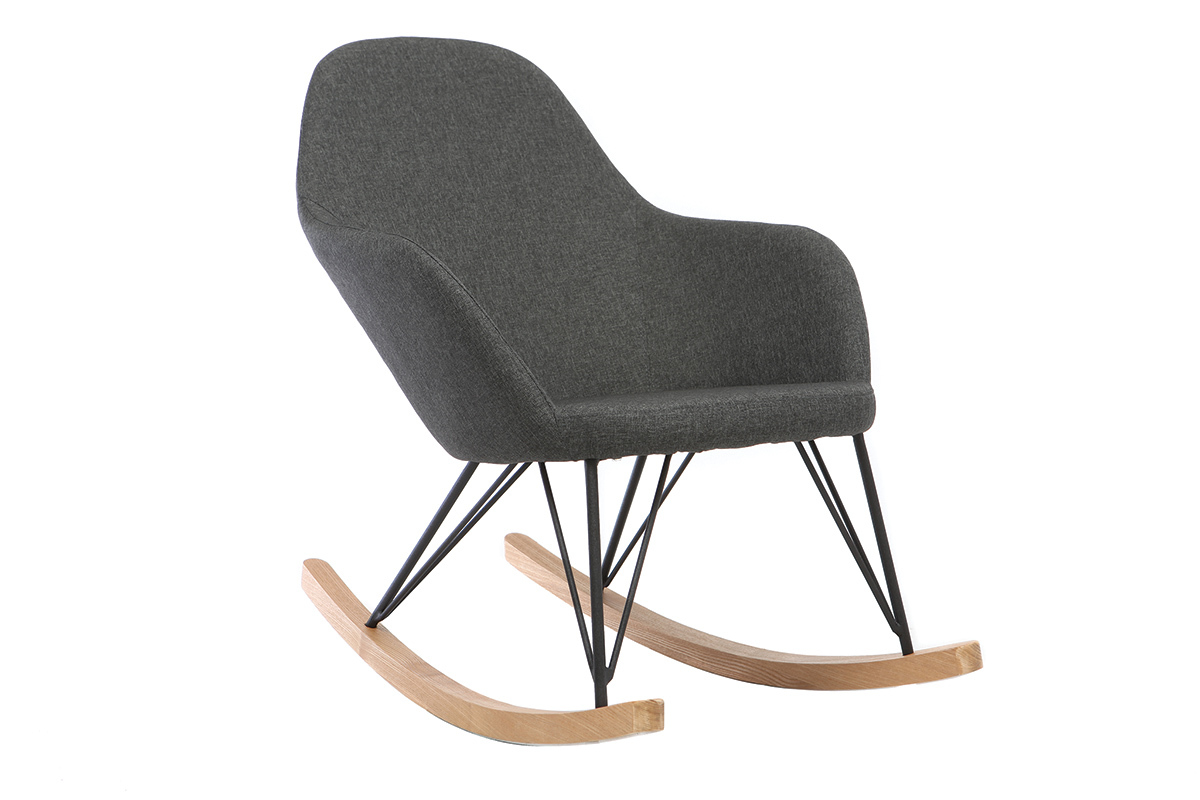 Relax-Sessel - Schaukelstuhl Stoff Anthrazitgrau Fe Metall und Esche JHENE