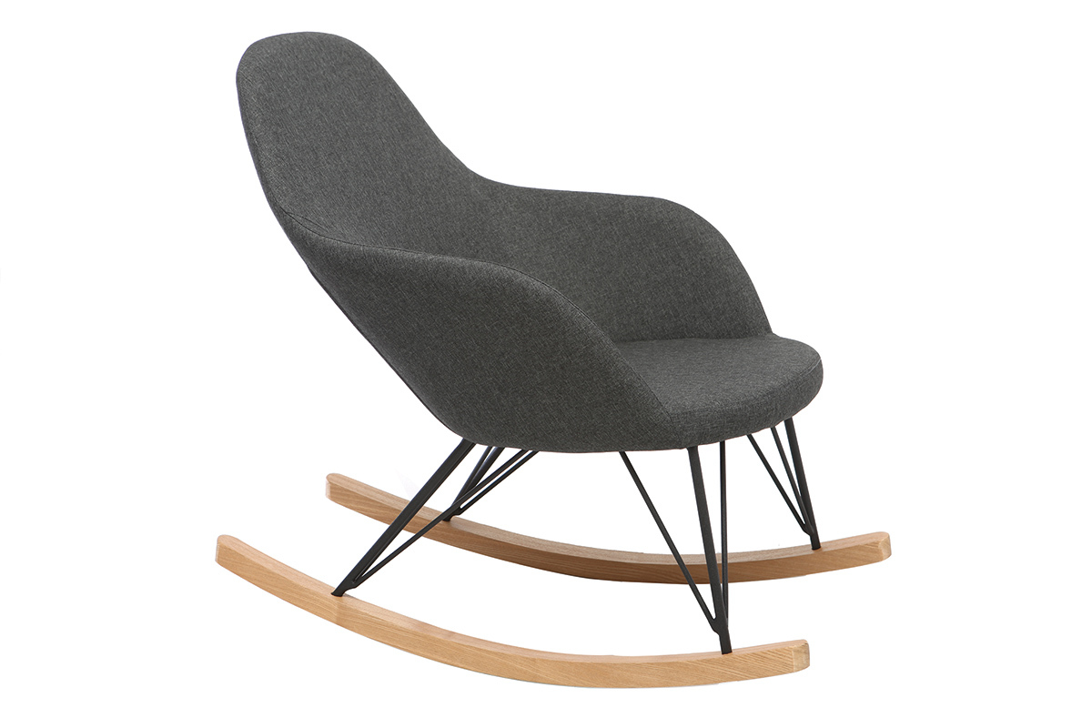 Relax-Sessel - Schaukelstuhl Stoff Anthrazitgrau Fe Metall und Esche JHENE