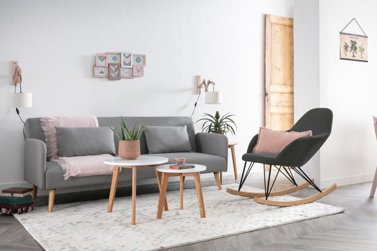 Relax-Sessel - Schaukelstuhl Stoff Anthrazitgrau Fe Metall und Esche JHENE
