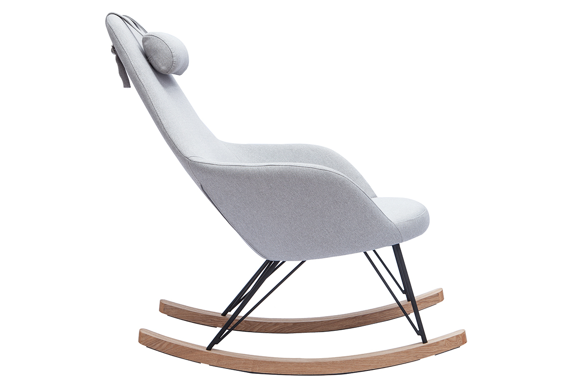 Relax-Sessel - Schaukelstuhl Stoff Grau Fe Metall und Esche JHENE