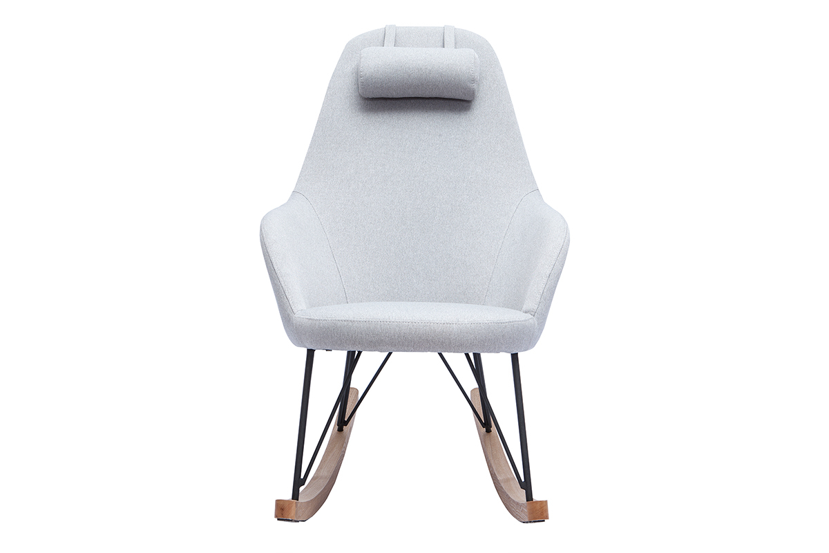 Relax-Sessel - Schaukelstuhl Stoff Grau Fe Metall und Esche JHENE