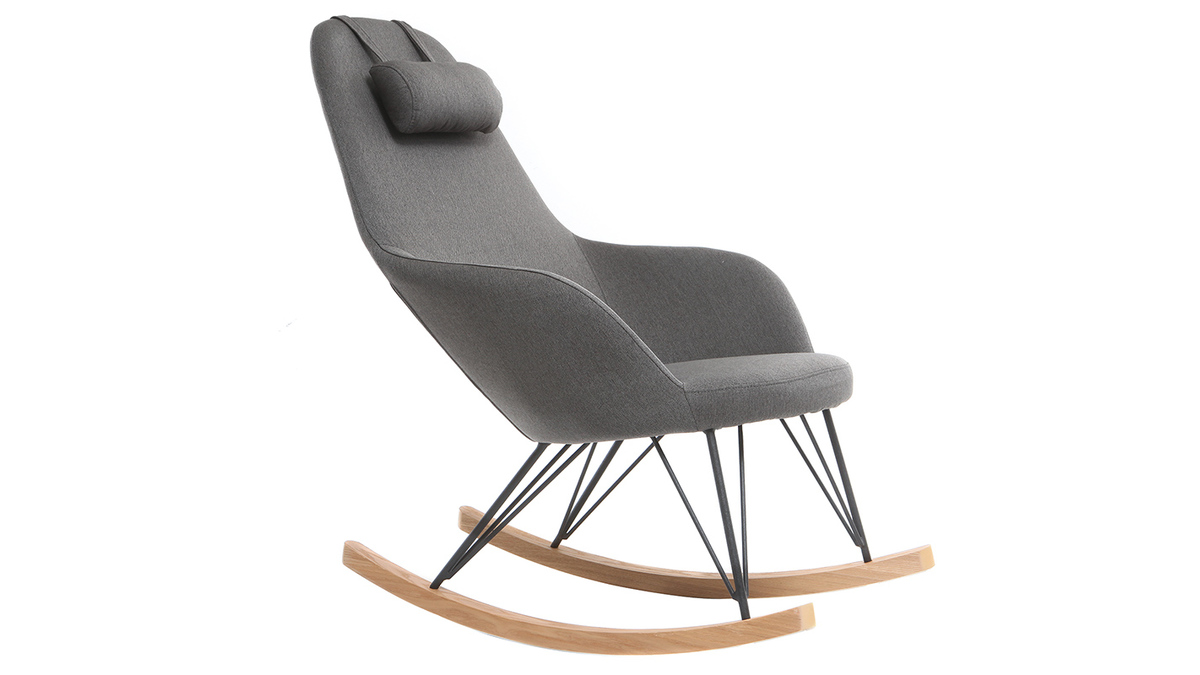 Relax-Sessel - Schaukelstuhl Stoff Grau Füße Metall und Esche JHENE