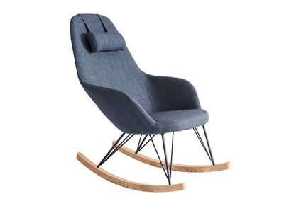 Relax-Sessel - Schaukelstuhl Stoff Graublau F&uuml;&szlig;e Metall und Esche JHENE
