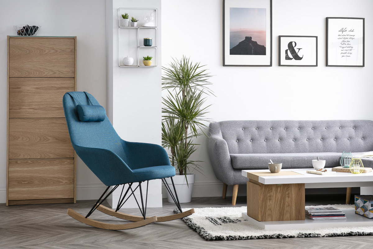 Relax-Sessel - Schaukelstuhl Stoff Grn Fe Metall und Esche JHENE