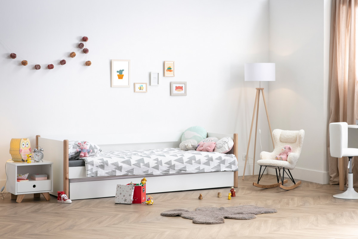 Rollbett wei und Holz 90 cm SIAMOI