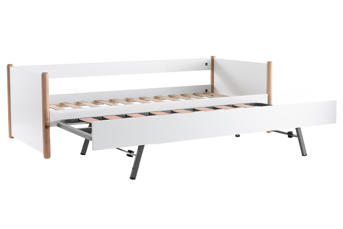 Rollbett wei und Holz 90 cm SIAMOI