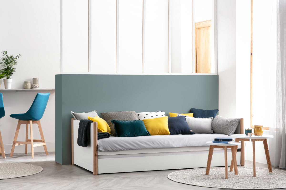 Rollbett wei und Holz 90 cm SIAMOI