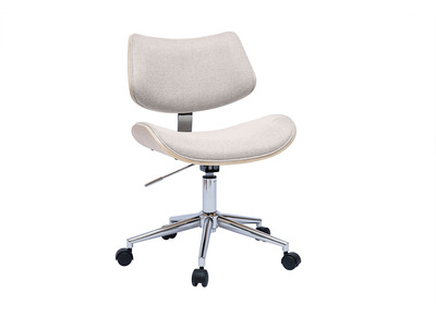 Rollender Bürostuhl im Design aus Textur-Veloursstoff in Beige, helles Eichenholz und Metall MALMO