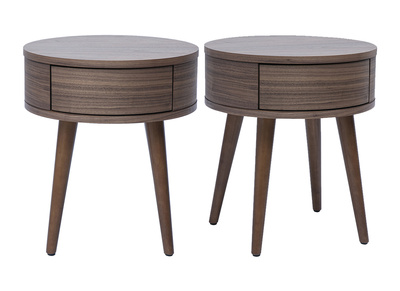Runde Nachttische aus dunklem Holz mit Schublade (2er Set) JUDITH
