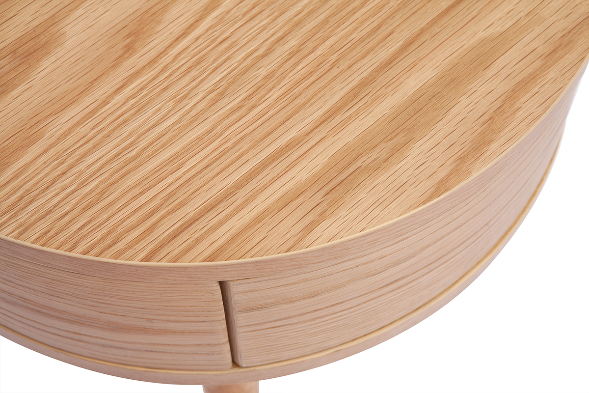 Runde Nachttische aus hellem Holz mit Schublade (2er-Set) JUDITH