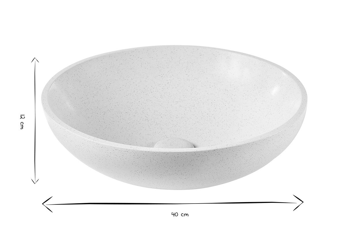 Rundes Terrazzo-Waschbecken LAORA in Grau, Ma�e 40 cm Durchmesser und 12 cm H�he, in Schwarz und Wei�.