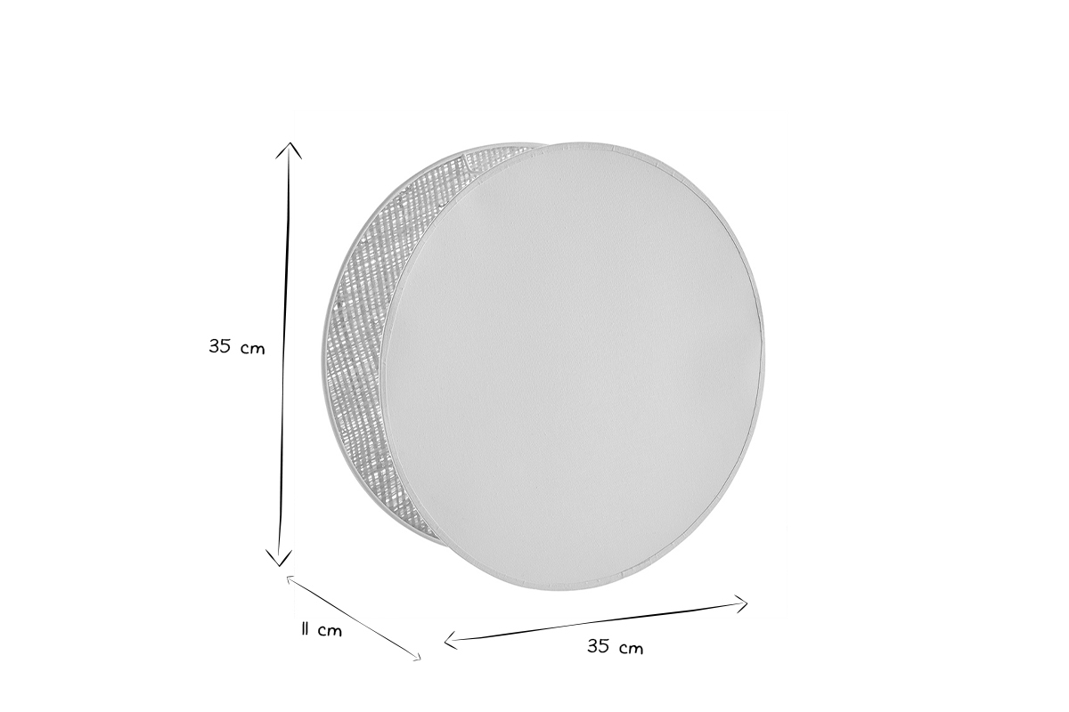 Runde Tischleuchte aus zwei Materialien, hellrosafarbenem Stoff und naturfarbenem Bast D35 cm VERSO
