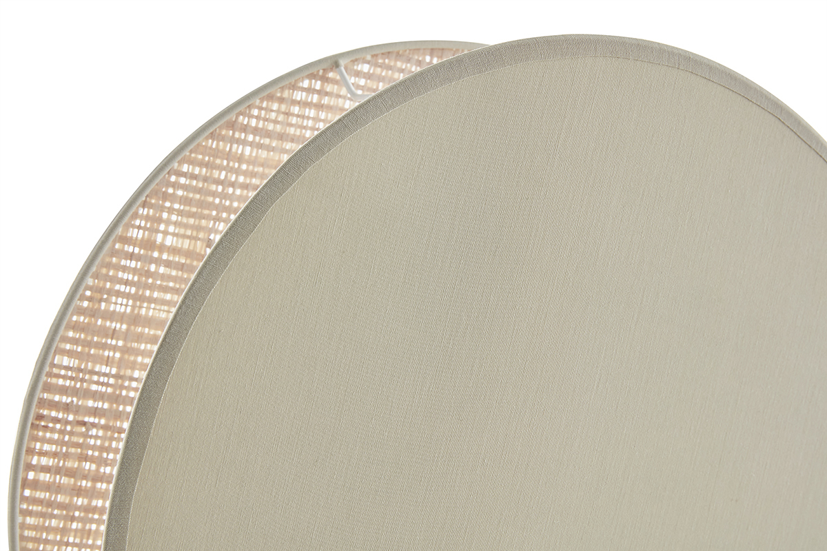 Runde Tischleuchte aus zwei Materialien, salbeigrner Stoff und naturfarbener Bast D35 cm VERSO