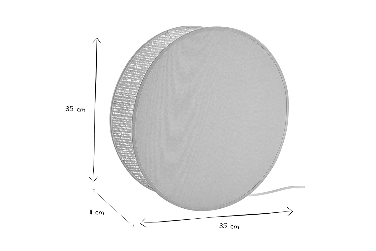 Runde Tischleuchte aus zwei Materialien, salbeigrner Stoff und naturfarbener Bast D35 cm VERSO