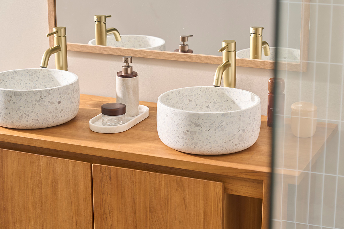 Runde Waschbecken aus grauem Terrazzo D30 cm JOH