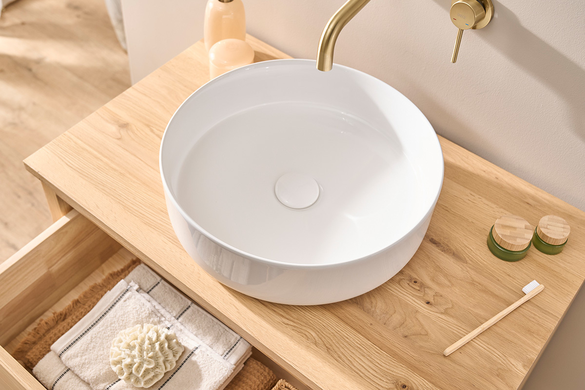 Runde wei�e Keramik-Aufsatzwaschbecken D40,5 cm ISLA