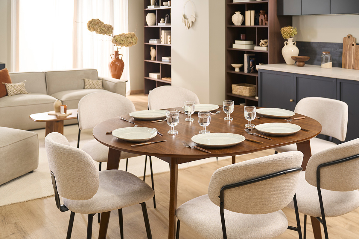 Runder ausziehbarer Esstisch in Walnussfinish L120-150 cm LEENA