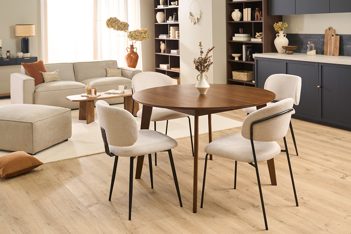 Runder ausziehbarer Esstisch in Walnussfinish L120-150 cm LEENA