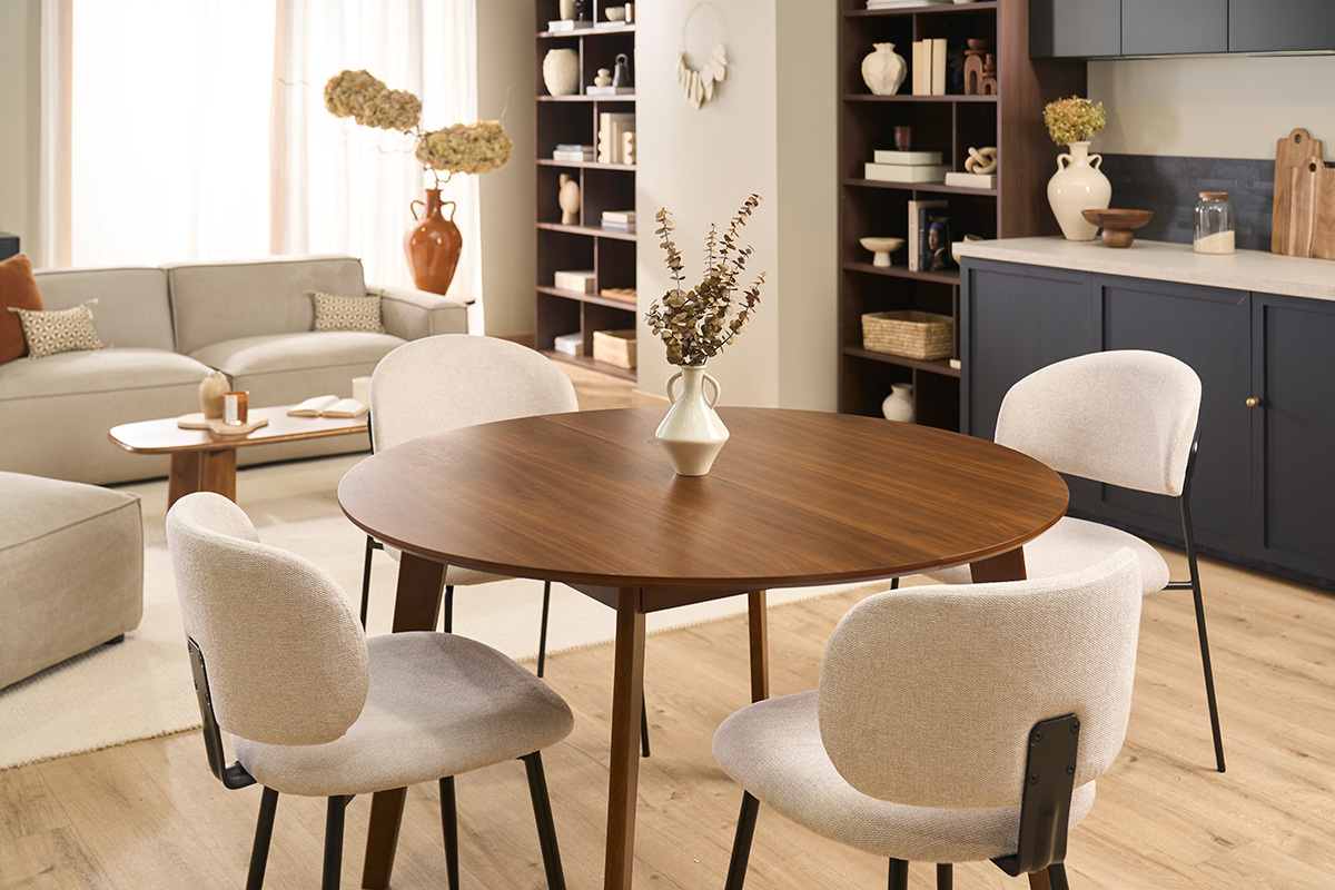 Runder ausziehbarer Esstisch in Walnussfinish L120-150 cm LEENA