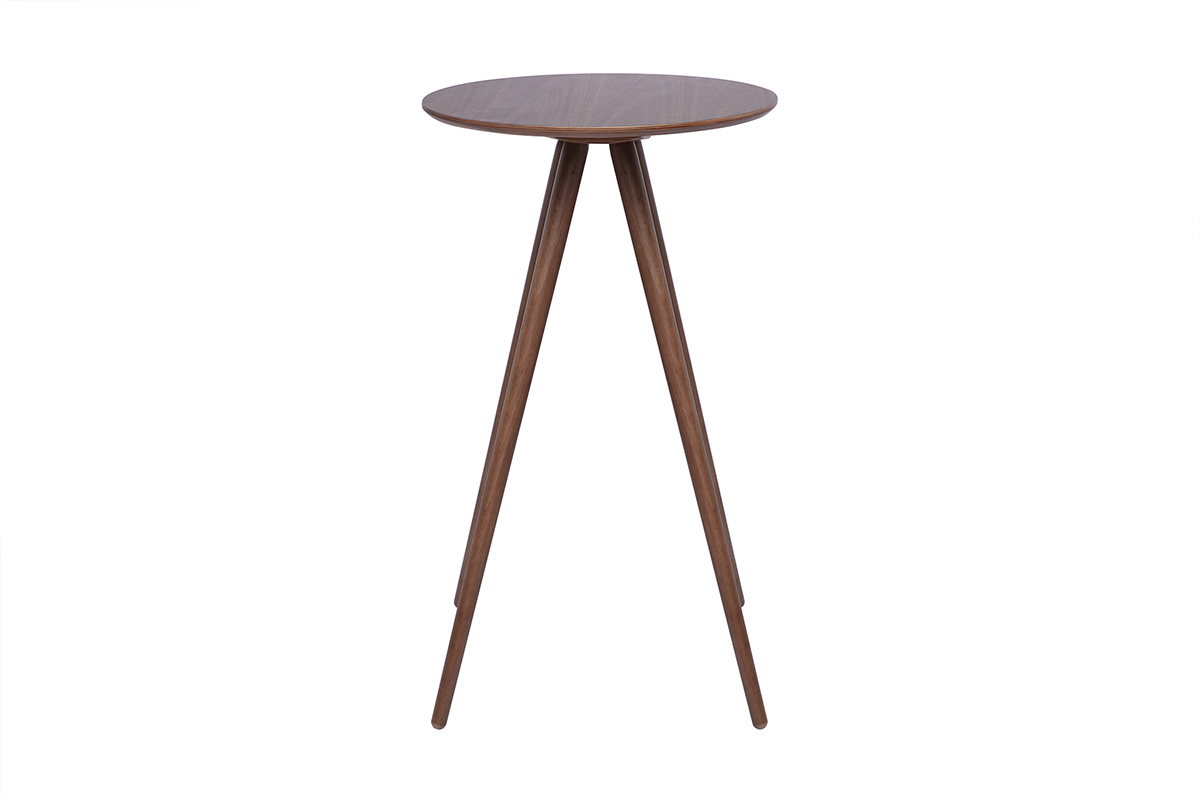 Runder Bartisch aus dunklem Walnussholz, Frontansicht, Durchmesser 60 cm, H�he 104 cm.