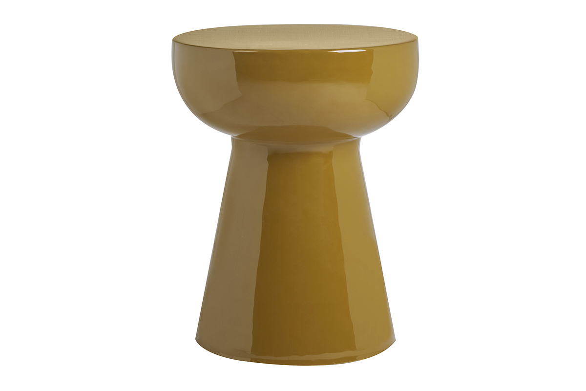 Runder Beistelltisch aus bronziertem emailliertem Metall, Frontansicht.