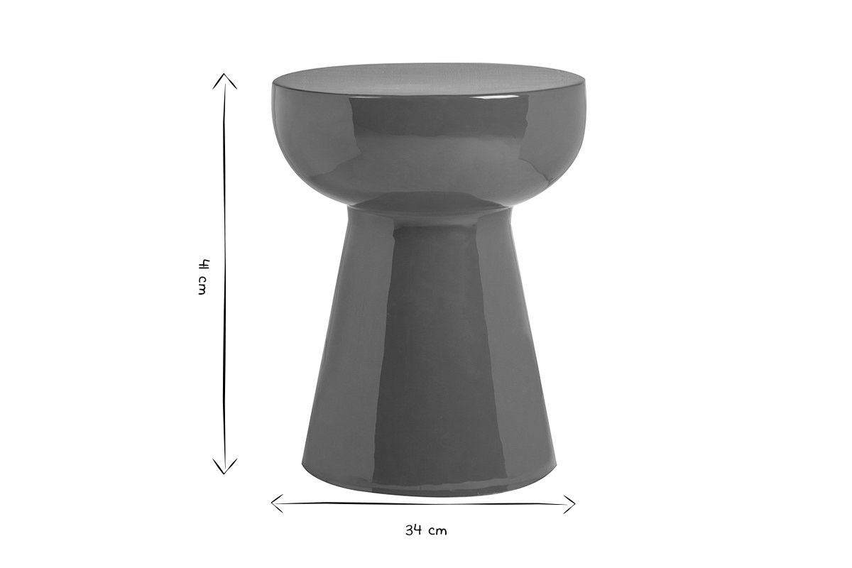 Abmessungen des runden MOGOU Tisches aus emailliertem Metall in Bronze D34 H41 cm, in Schwarz und Wei�.