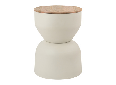 Runder Beistelltisch Design mit Aufbewahrung aus Metall in Sand und massivem Mangoholz D30 cm YOYO