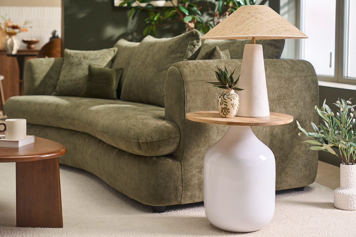 Runder Beistelltisch im Design Wei� und Massivholz Mango H49 cm VERONA