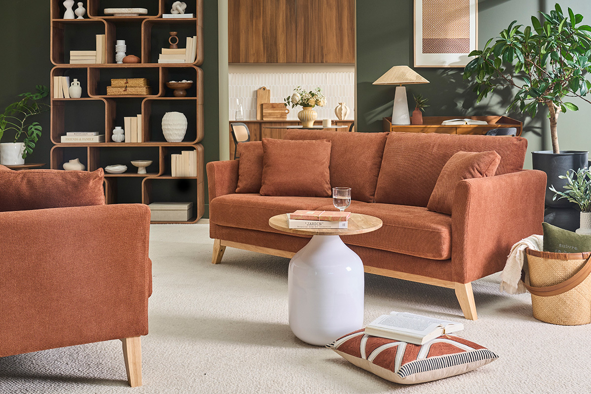 Runder Beistelltisch im Design Wei� und Massivholz Mango H49 cm VERONA