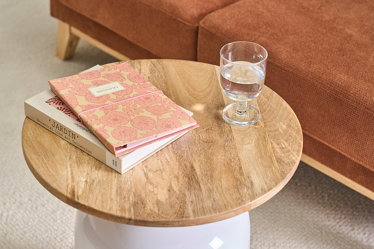 Runder Beistelltisch im Design Wei� und Massivholz Mango H49 cm VERONA