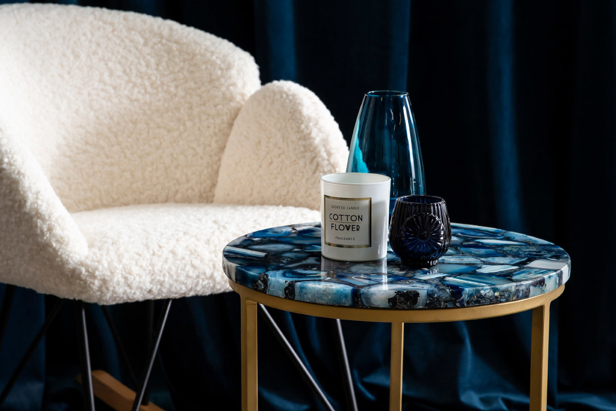 Runder Couchtisch aus blauem Achat D40 cm PIETRA