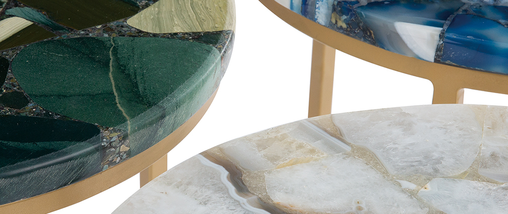 Runder Couchtisch aus blauem Achat D40 cm PIETRA - Miliboo & Stéphane