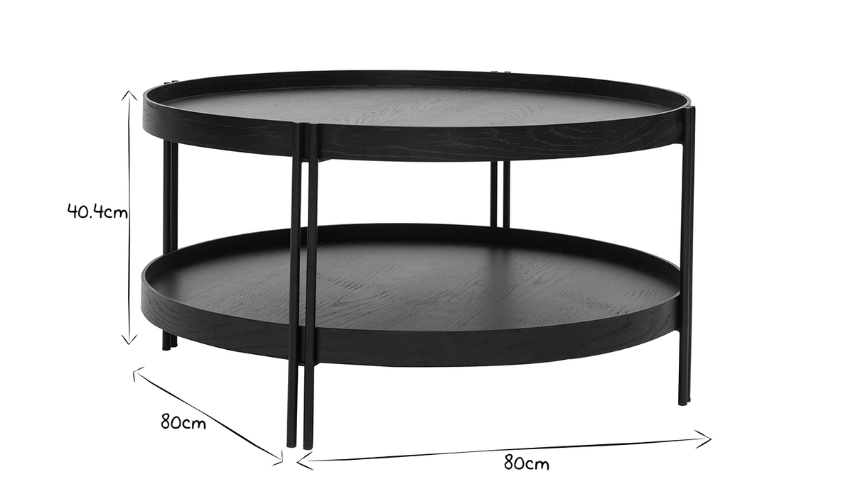 Runder Couchtisch aus Eiche schwarz und Metall D80 cm TWICE