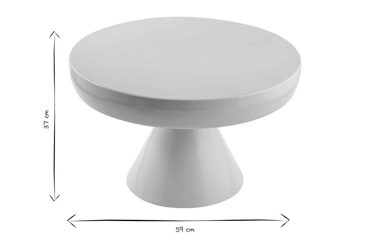 Abmessungen des runden Beistelltisches aus beigem emailliertem Metall, D 59 cm, Draufsicht, 37 cm H�he.