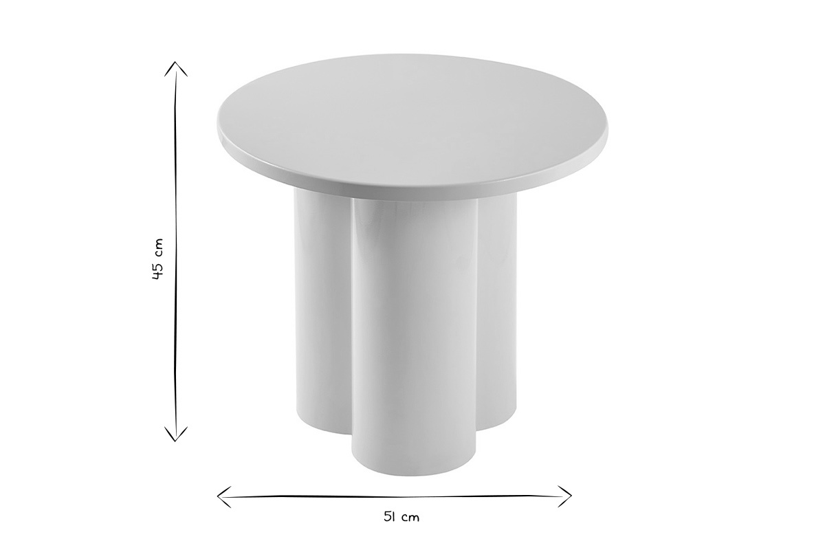 Abmessungen des Beistelltischs in Schwarz und Wei�: T51 cm, H45 cm.