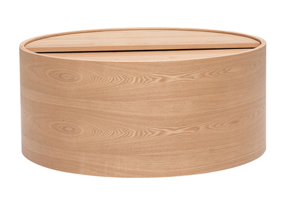 Runder Couchtisch aus hellem Eschenholz mit drehbarer Platte und Stauraum D80 cm DALI