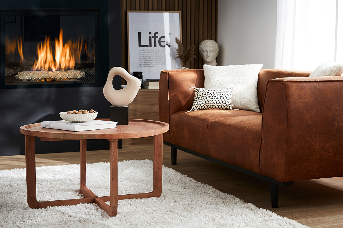 Runder Couchtisch aus massivem Akazienholz D80 HITA