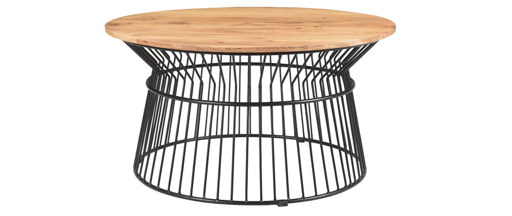Runder Couchtisch aus massivem Akazienholz und Metall SPIRIT - Miliboo