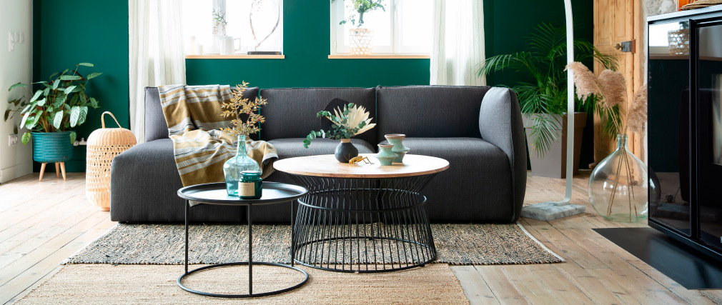 Runder Couchtisch aus massivem Akazienholz und Metall SPIRIT - Miliboo