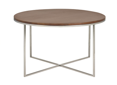 Runder Couchtisch aus massivem, gebeiztem Mangoholz und verchromtem Metall D80 cm ADVITA