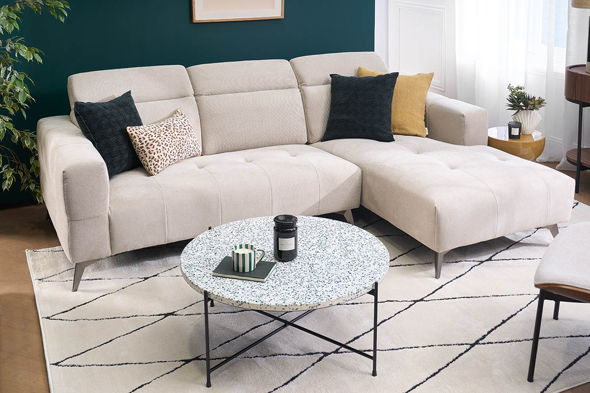 Runder Couchtisch Design aus Terrazzo und schwarzem Metall D81 cm MEZZO