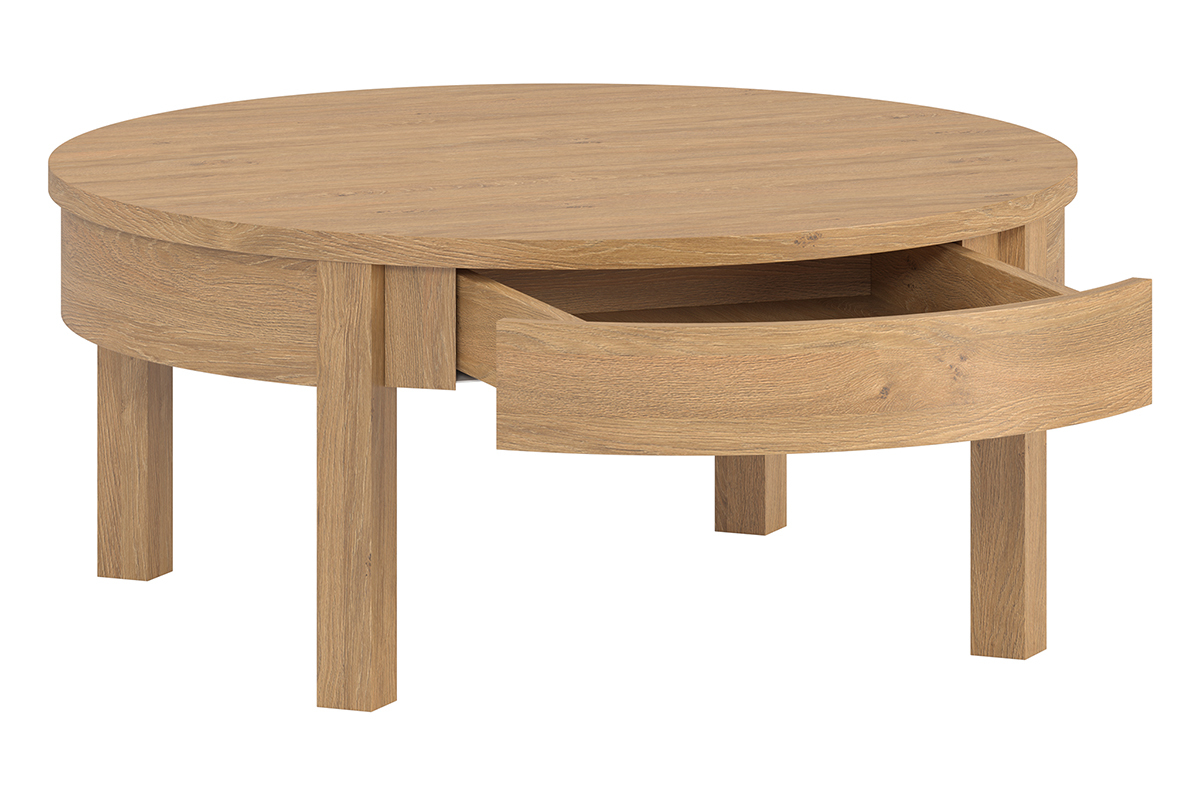 Runder Couchtisch Durchmesser 80 cm mit Schublade Eiche EOLE