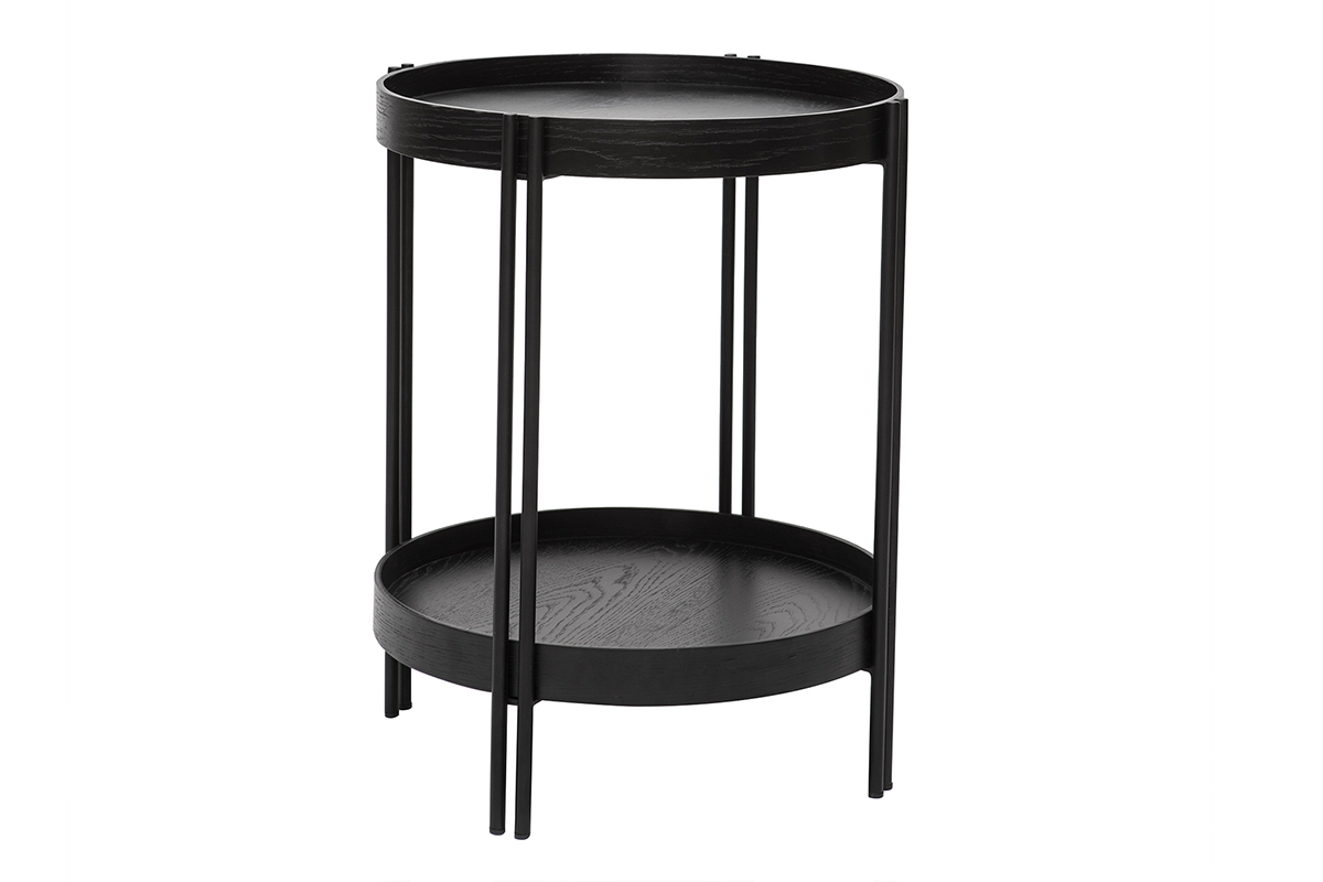 Runder Couchtisch in Eiche schwarz und Metall D45 cm TWICE