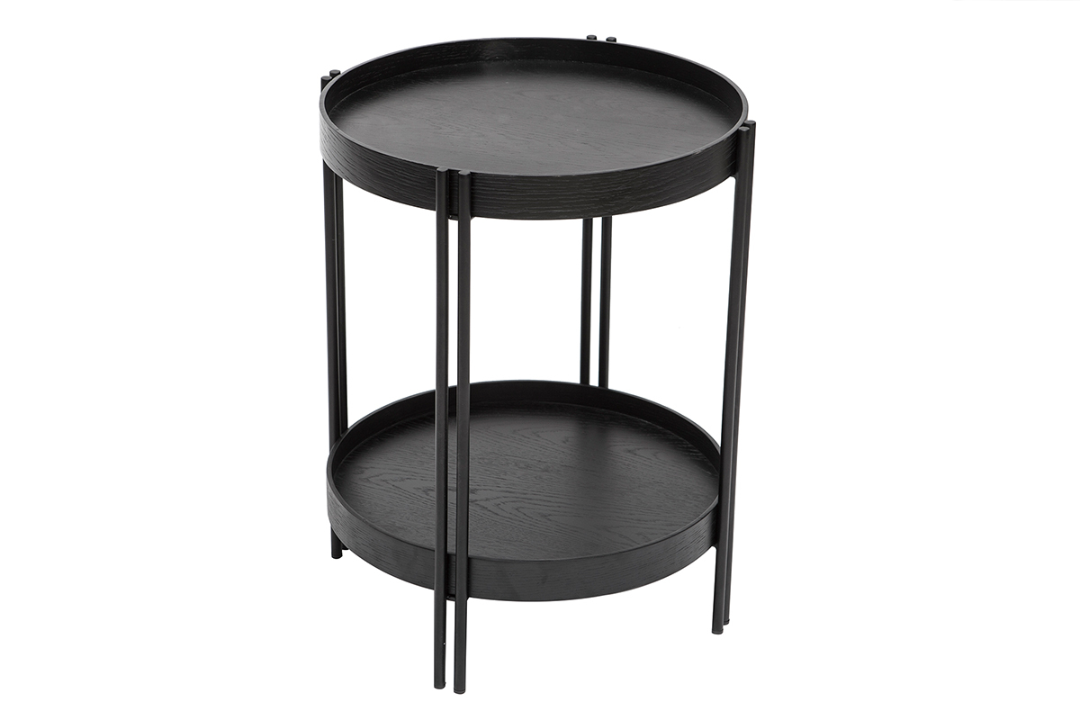 Runder Couchtisch in Eiche schwarz und Metall D45 cm TWICE