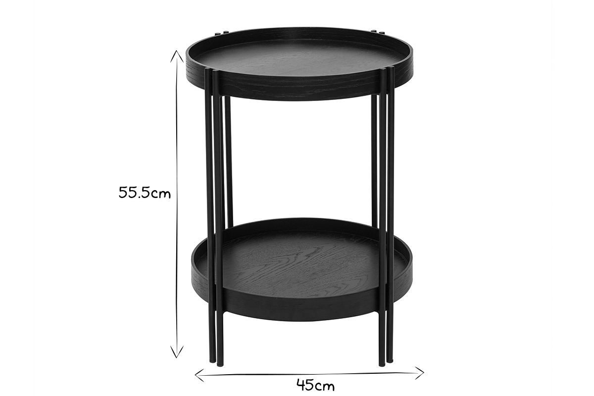 Runder Couchtisch in Eiche schwarz und Metall D45 cm TWICE