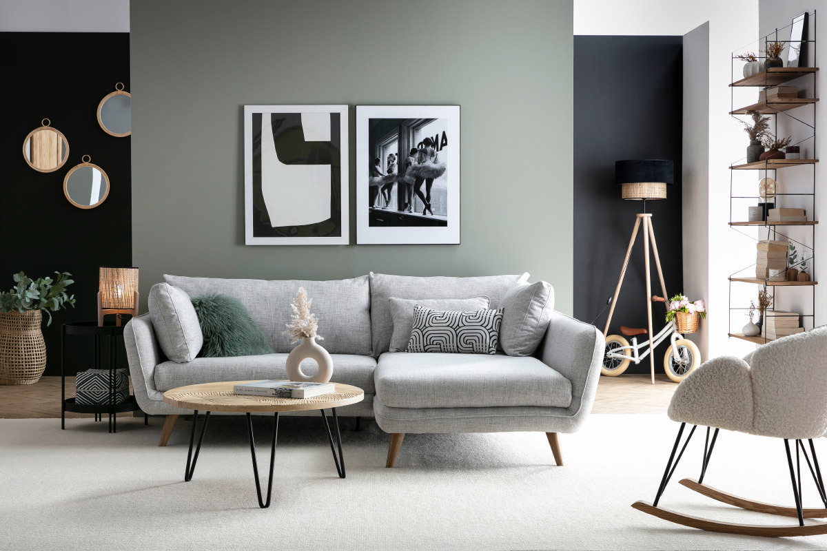 Runder Couchtisch in Eiche schwarz und Metall D45 cm TWICE