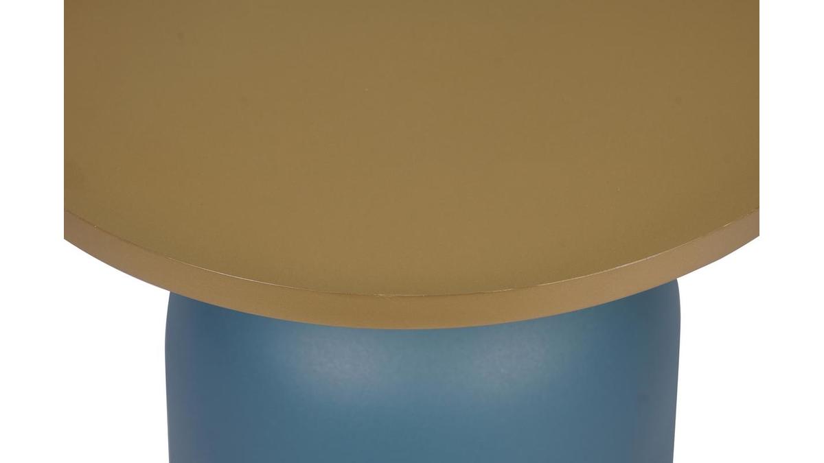 Runder Design-Beistelltisch aus Metall im mattem Petrolblau mit vergoldeter Tischplatte RAMSES