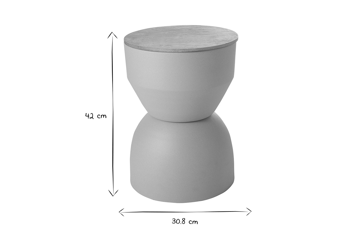 Runder Design-Beistelltisch mit Ablage aus seladongrnem Metall und massivem Mangoholz D30 cm YOYO