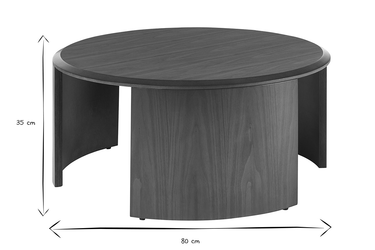 Abmessungen des runden Couchtischs ZAHRA in Schwarz und Wei�, Durchmesser 80 cm, H�he 35 cm.