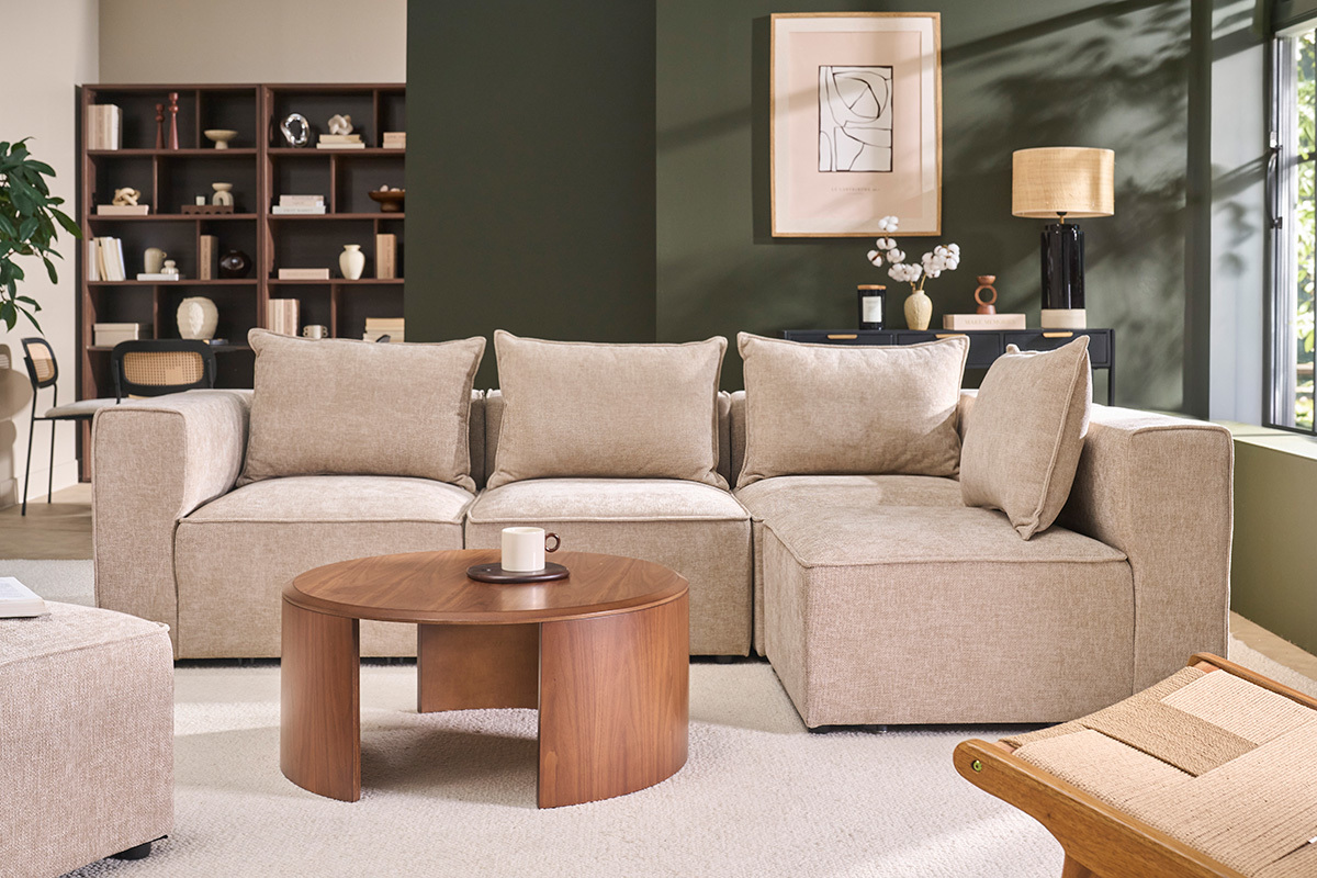 Runder Design-Couchtisch aus dunklem Walnussholz D80 cm ZAHRA